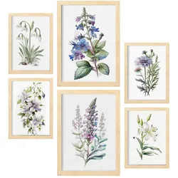 POSTER Set Mit 6 Lilien Vollfarbige Natur Und Botanikdrucke Mit Blumenmotiven Auf Reinweißen Hintergründen A3 & A4 Rahmen Aus Hellem Holz