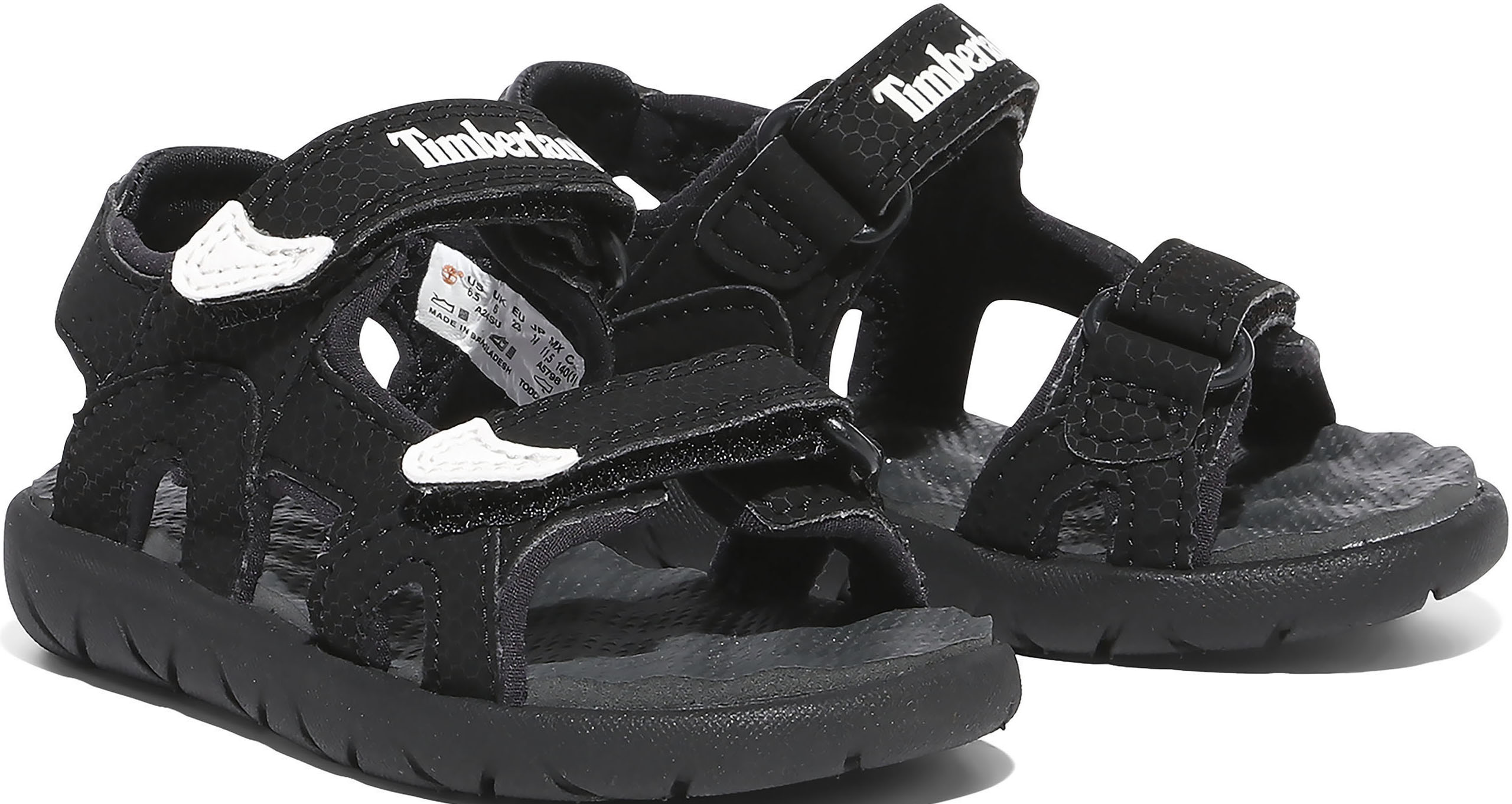 Sandale TIMBERLAND "PERKINS ROW BACKSTRAP SANDAL", Mädchen, Gr. 30, atmungsaktiv, schwarz, Synthetik, Schuhe Sandale, mit Klettverschluss schwarz 30, atmungsaktiv