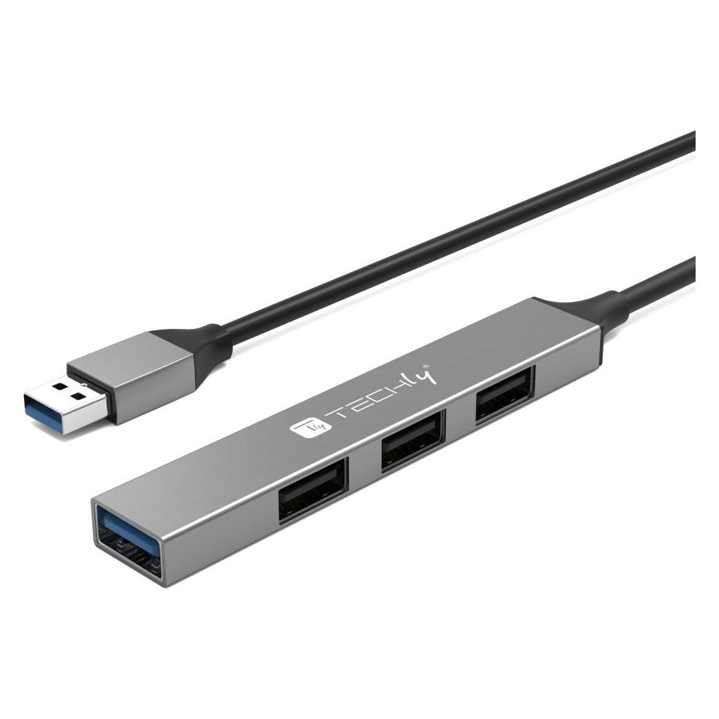 Techly USB-A 3.2 Hub mit 4 schlanken USB-A-Ports aus Metall Hersteller: (IUSB32-HUB4A-3U2SLS) (USB-A, 4 Ports) (IUSB32-HUB4A-3U2SLS)