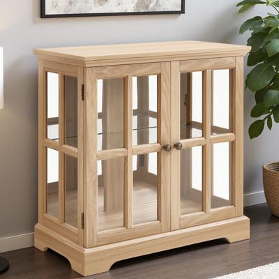 ZWYO HOSIMU "32""H LED Curio Display Cabinet Glass Cabinet with Adjustable Shelves Magnetic Closure, Lattice Doors, with 7-Color LED Lighting."