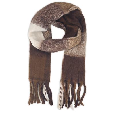 XXL-Schal STYLEBREAKER "Webschal Karomuster mit Fransen Oversize", Damen, braun (dunkelbraun, braun, creme), Obermaterial: 80% Viskose CV. 20% Wolle WO., Modisch, Modetücher