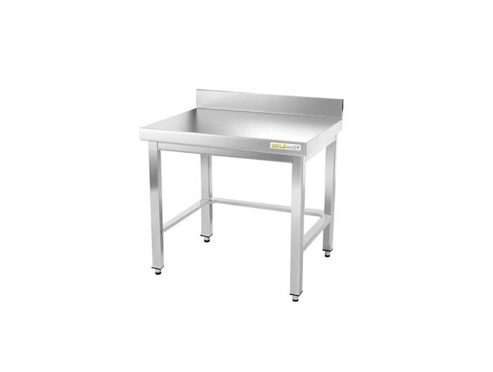 Table de travail en inox soubassement 600 x 700 mm adossée avec renfort PREMIUM - GOLDINOX