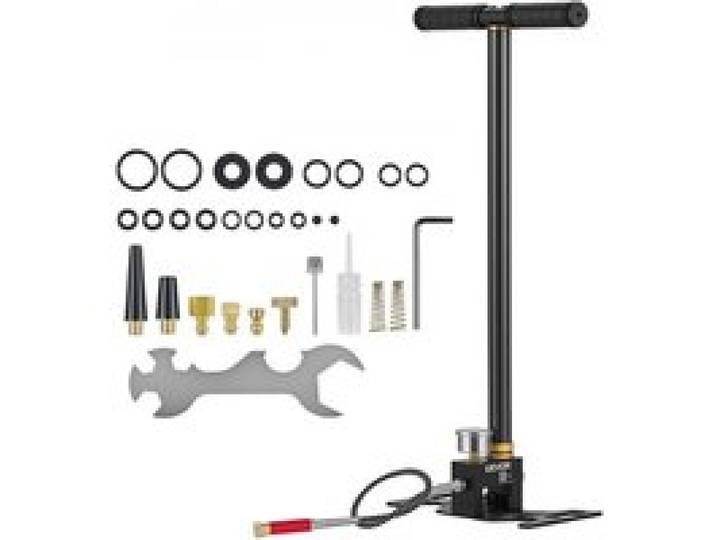 VEVOR PCP-Handpumpe 3-stufig, Hochdruckpumpe bis 41,37 MPa, Standpumpe mit Öl-Wasser-Filter, Manometer und Edelstahlgehäuse, für Luftgewehre, Paintball, Reifenbefüllung und Schlauchboote Schwarz