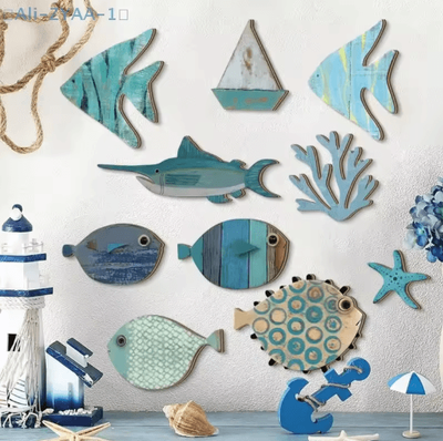 Inspire Picks 10PCS Wooden Fish Wall Decor Set Nautical Coastal Art For Beach Bathroom & Home 10PCS Wooden Fish Wall Decor Set Nautical Coastal Art For Beach Bathroom & Home