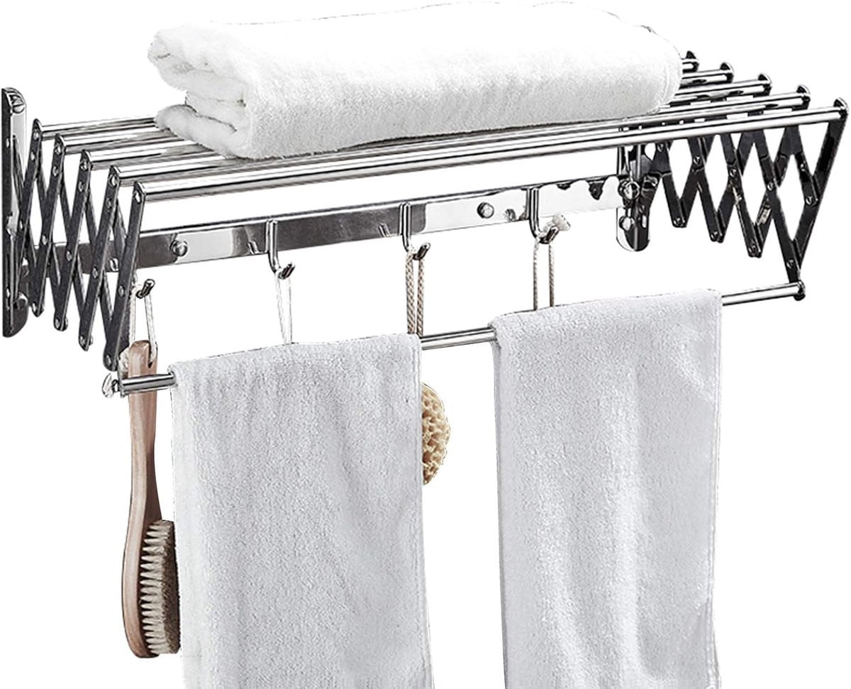 Inklapbaar droogrek voor wandmontage in zilver, breedte: 100 cm