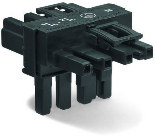 WAGO Netz-T-Verteiler Netz-Stecker - Netz-Buchse, Netz-Buchse Gesamtpolzahl: 4 Schwarz 50St.
