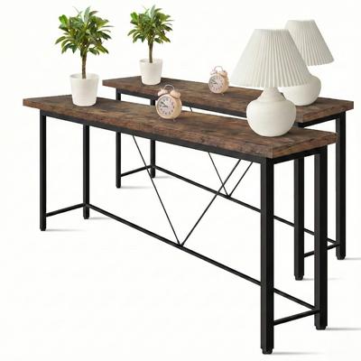IvoQ Industrie-Beistelltisch (2er-Set) – Schmaler Konsolentisch 23 cm Tief – Braun – 120 cm Breit – Flurtisch Holz & Metall
