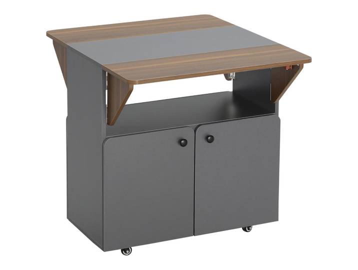 ComfortXL Esstisch Klappbar De-08402 zwei klappbare Seiten, 4 Rollen Grau, 83x75x70 cm, Esszimmer, Esstische