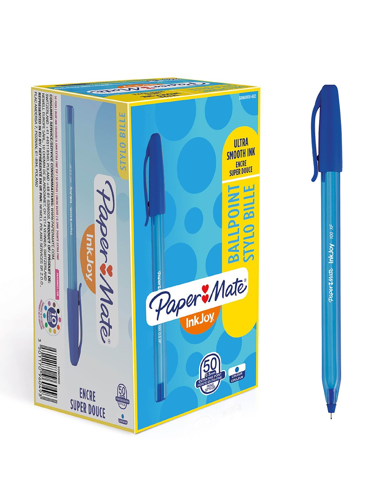 Paper Mate InkJoy 100ST Kugelschreiber | extra-feine Spitze (0,5 mm) | Blau | 50 Stück