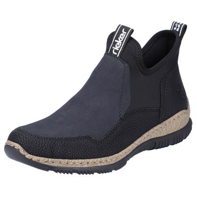 Schlupfboots RIEKER, Damen, Gr. 39, Textil, schwarz, Lederimitat, Textil, Schuhe Schlupfboots, Slipper, Slip-on Sneaker, Stiefelette mit MemoSoft-Innensohle, Topseller