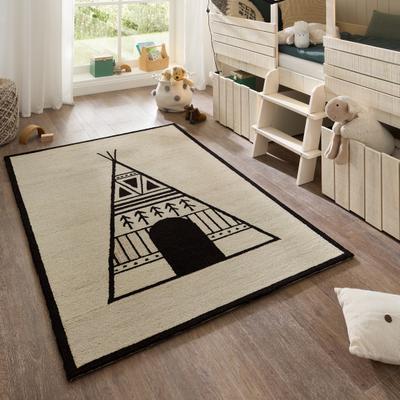 Kinderteppich THEKO "Gaia Kids Tipi", beige, B:160cm H:10mm L:230cm, Schurwolle, Teppiche, Kinderteppich, getuftet, reine Schurwolle, Motiv Tipi, Kinderzimmer