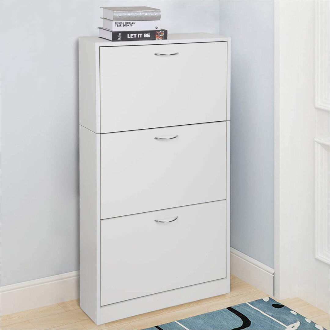 Ebern Designs Shoe Racks 18 Pair Flip Down Shoe Storage White 18