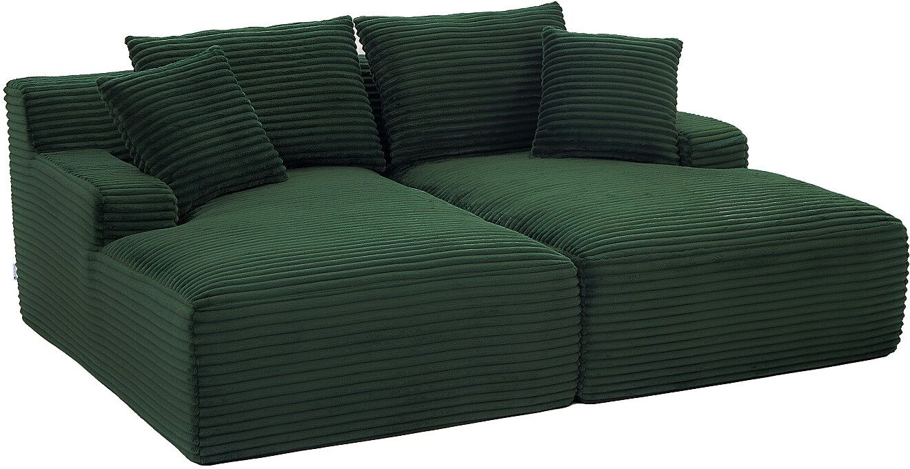 Vente-unique 3-Sitzer-Sofa, komprimiert, mit tiefer Sitzfläche aus grobem Cord in Grün DONILIA