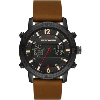 Chronograph SKECHERS "REDLANDS", braun, Armbanduhren, Herren, Chronograph, Quarzuhr, Armbanduhr, Herrenuhr, Lederarmband, digital, Stoppfunktion