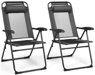 Costway 2 Pieces Patio Adjustable Folding Recliner Chairs with 7 Level Adjustable Backrest-Gray
