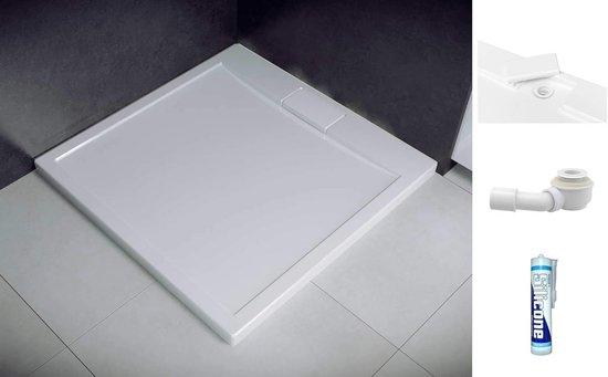 Famanu Duschwanne Acryl Weiß 80x80 cm oder 90x90 cm - mit Ablauf und Siphon