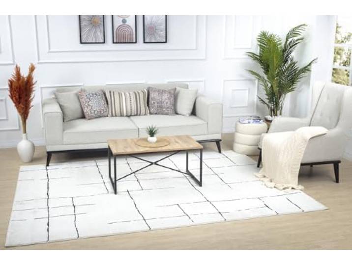 Livabliss Kalix Wohnzimmer modern – Abstrakt Design in Marmor Optik für Wohnzimmer 160x213 cm, Esszimmer, Schlafzimmer - Marmor e groß, weicher Kurzflor in Grau, Schwarz, Creme