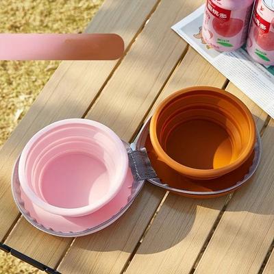 Uplifted Goods Foldable Silicone Double Pet Bowl pink Brown