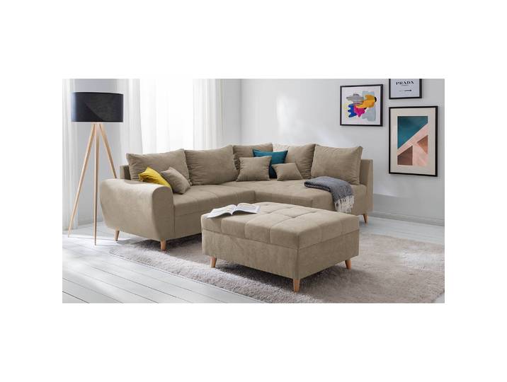 Ecksofa Capstone Braun Microfaser Sole 249 x 94 x 175cm Ottomane davorstehend rechts mit Hocker Skandi
