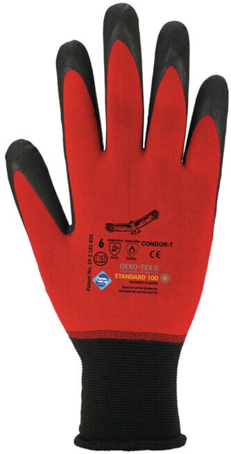 Gants Condor T. 8 rouge nylon/EL avec nitrile microporeux EN 388 cat. II ASATEX (CONDOR-T/8)
