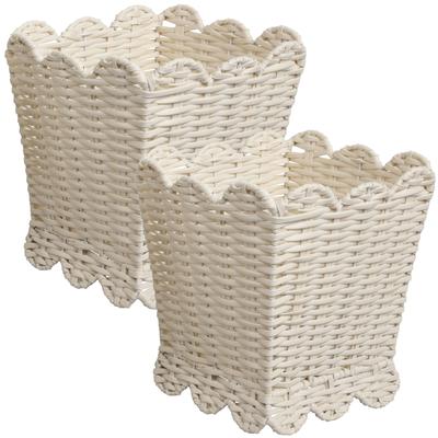happimess Silas Farmhouse Resin 3.3-Gallon Tapered Square Wicker Watebasket with Scalloped Edge (Set of 2)