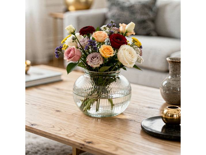 Vase boule en verre strié transparent Natura