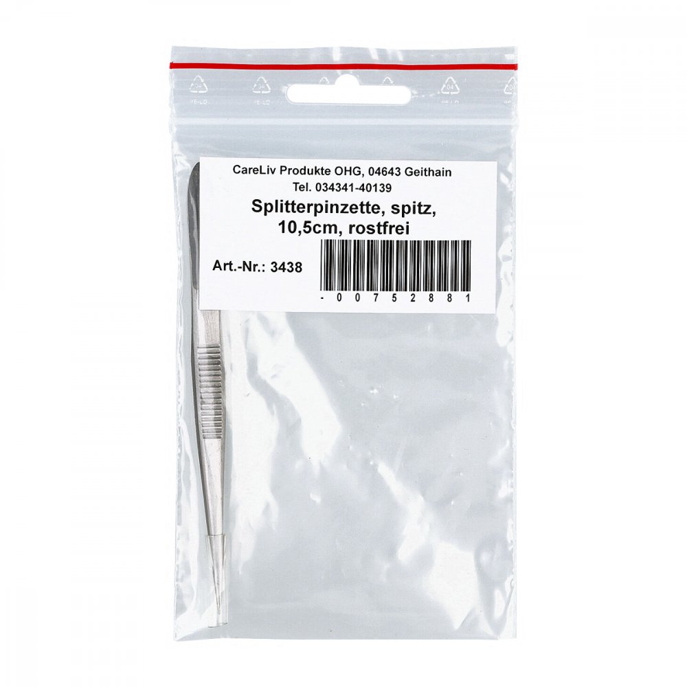 Careliv Produkte OHG Pinzette Splitter spitz rostfrei 10,5 cm 00752881