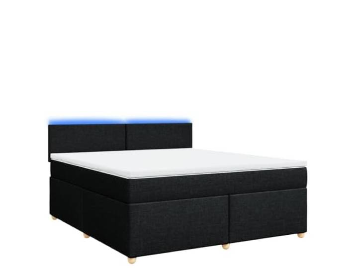 PUGYNBK Boxspringbett aus Polyestergewebe, Schwarz, 180 x 200 cm Taschenfedern, LED-Lichter, waschbarer Matratzenschoner, USB-Anschluss