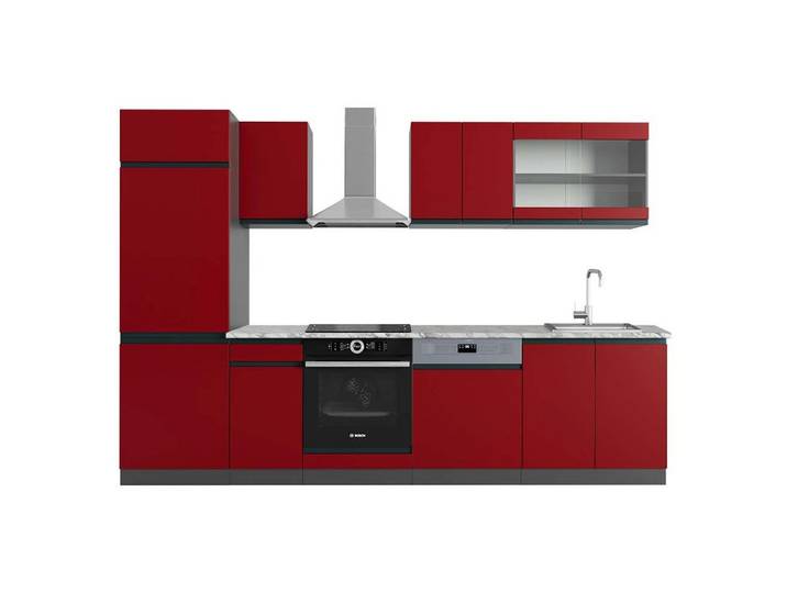 Vicco Küchenzeile R-Line, Rot/Anthrazit, 300 cm, AP Marmor