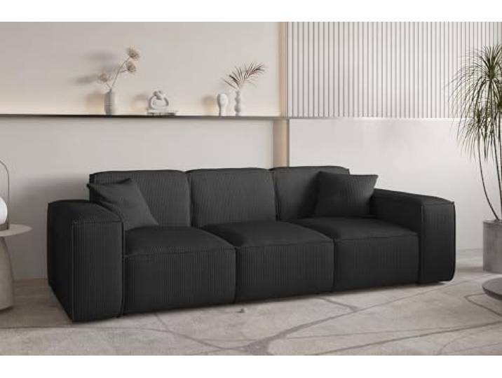 Fun Möbel Sofa Designersofa CELES Premium 3-Sitzer in Stoff Scala (Schwarz)