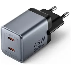 Vention Ładowarka GaN 2x USB-C (45W/45W) (45 W, 2 Ports), USB Ladegerät, Grau