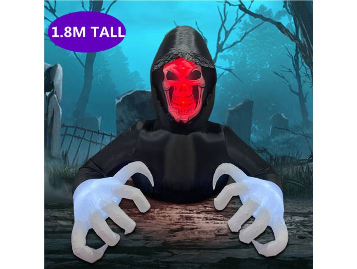 Décoration gonflable d'Halloween de 1,8 m, Seigneur de la mort effrayant, fantôme sinistre avec lumières pour jardin extérieur, pelouse, décorations de cour gonflables