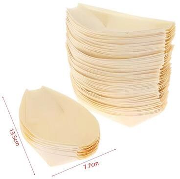 Inspired Finds 50 Piece Disposable Wooden Boat Plate Set Pine Wood Sushi Trays For Serving Snacks And Desserts 5in