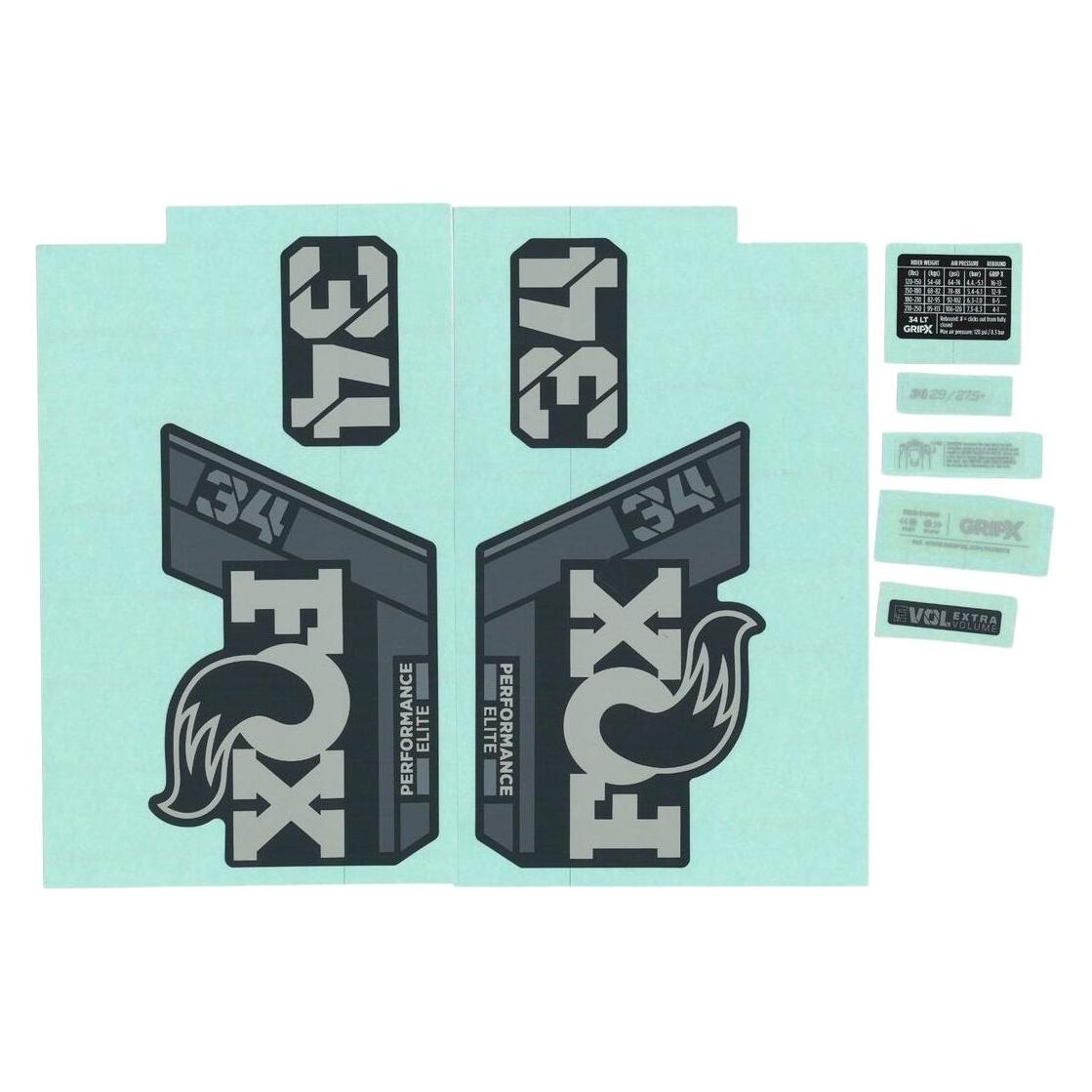 Fox Decal Kit: 2025, 34, P-SE, Gray Logo, Matte Black Fork FK (803-04-075)