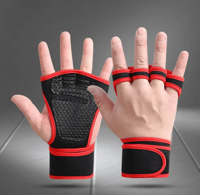 Inspire Curations PowerWrap Elite Gym Gloves Half Finger Weightlifting Gloves With Wrist Support red l