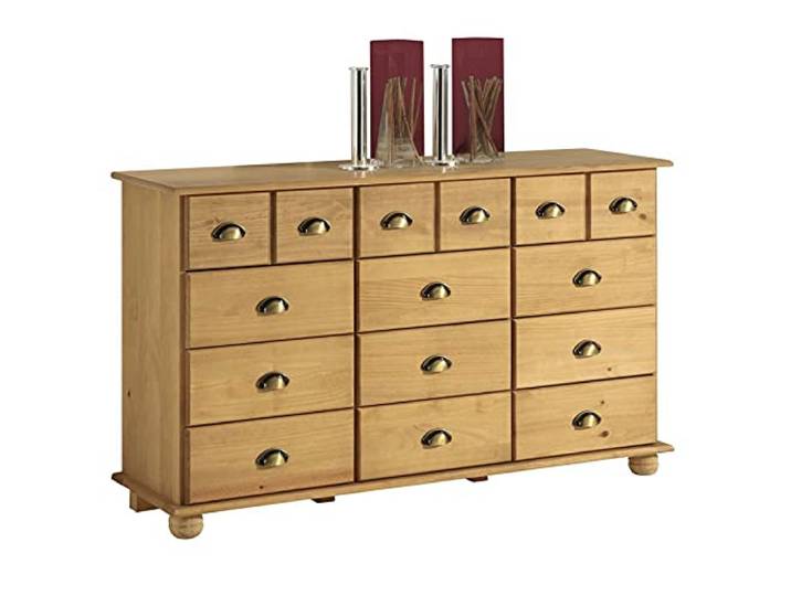 IDIMEX Schubladenschrank Colmar, Gebeizt - Apothekerkommode mit Muschelgriffen aus Metall, 12 Schubladen für Stauraum, Sideboard im Landhausstil, Kiefer Massivholz