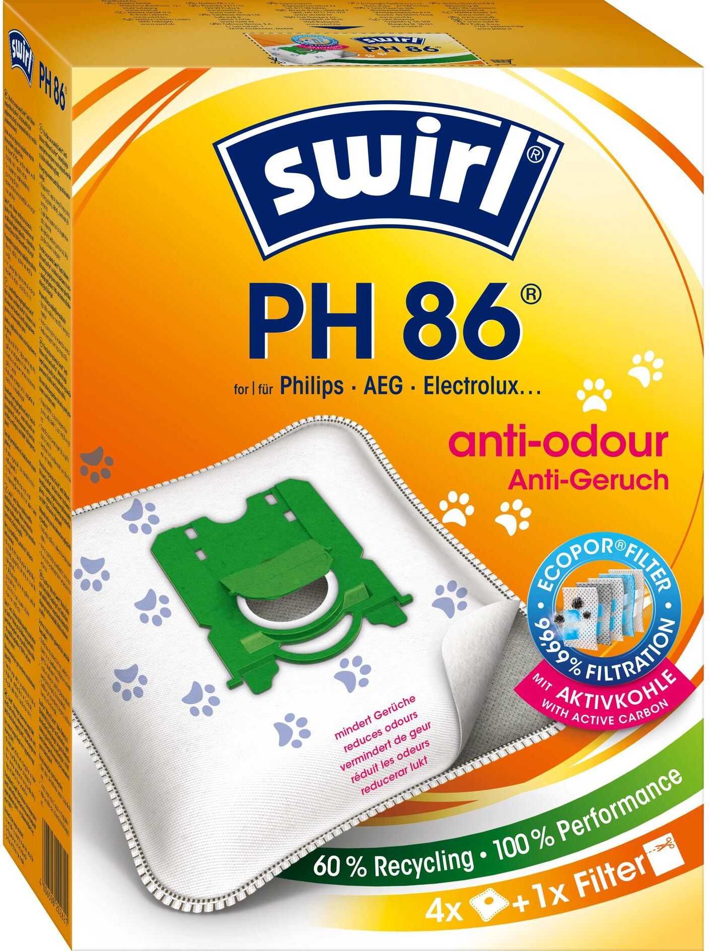 SWIRL Staubsaugerbeutel "PH 86 NeutralizAir 4 Stück", bunt, Staubbeutel, Staubsaugerbeutel bunt Einheitsgröße