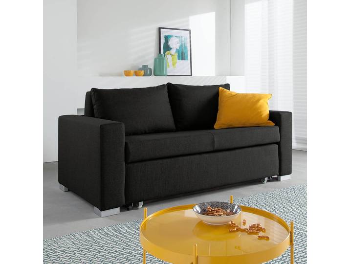 Schlafsofa Basic Schwarz/Schwarz Stoff Doran 193cm mit Schlaffunktion Modern