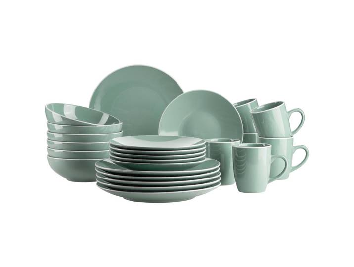 Mäser Kombiservice Elissa, Grün, Keramik, 24-teilig, 380 ml,800 ml, 46.5x33x32 cm, Geschirr, Geschirrsets, Kombiservice