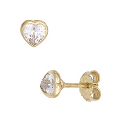 Paar Ohrstecker JOBO, gold (gelbgold 333), Ohrringe, Damen, Gelbgold 333, Herz 333 Gold mit Zirkonia