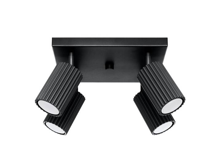 Plafonnier carré avec 4 spots orientables, noir