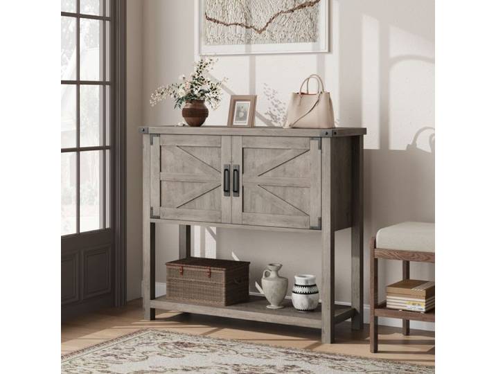 Table console Console D'ENTREE 80X36X86CM GRIS- Style Campagne Meuble d'Entrée