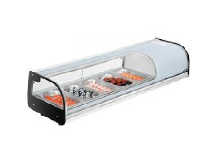 VEVOR Sushi Kühlvitrine 52 L kommerzielle Vitrine Kühlaufsatzvitrine (5 Pfannen) mit gebogenem Glas & LED-Beleuchtung & digitaler Temperaturregelung, Kühlschrank für Theke Restaurant Geschäft