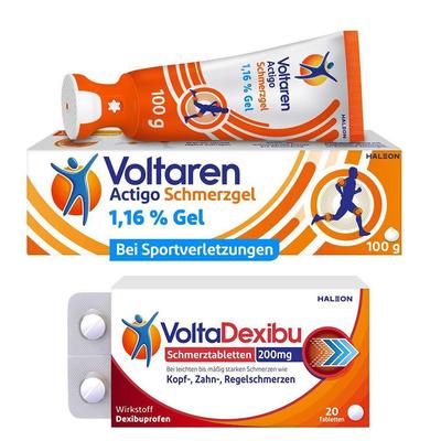 VoltaDexibu Schmerztabletten & Voltaren Actigo Schmerzgel mit 1% Diclofenac 1 St Set