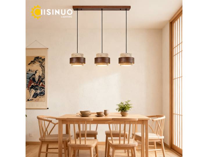 Livraison directe lampe à suspension de Style wabi-sabi pierre naturelle suspension en bois Design E27 ampoule pour salle à manger chevet île Kitche