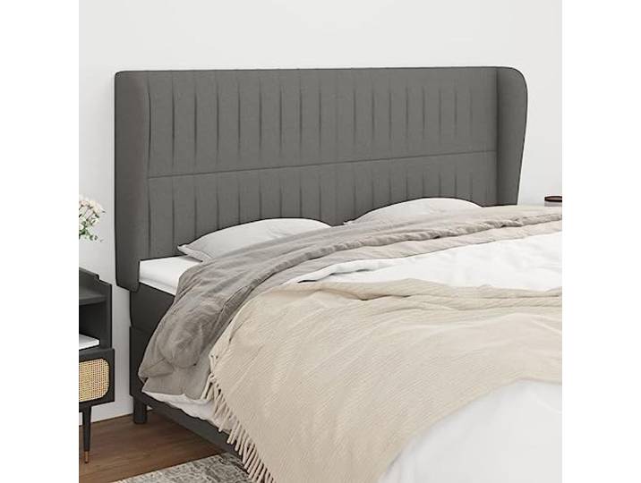 RJPLMFV Kopfteil, dunkelgrau, 163 x 23 x 118/128 cm, Stoff Höhenverstellbar, stabile Holzfüße, bequeme Rückenlehne, inkl. Montageanleitung
