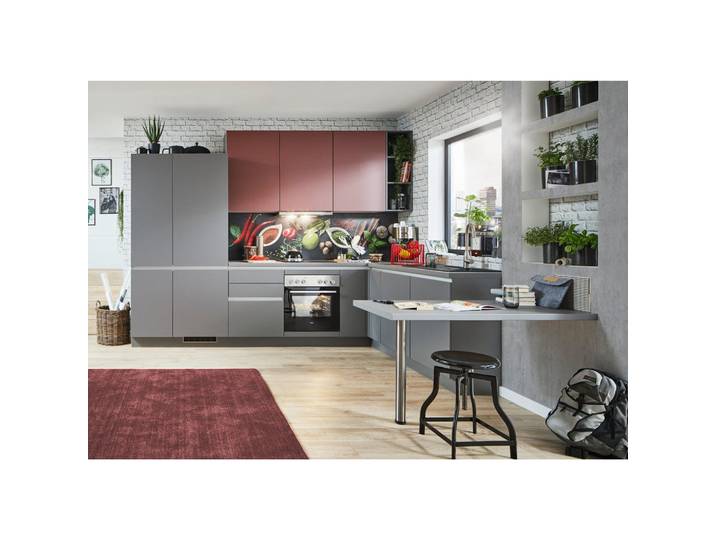 Express Küchenleerblock, Anthrazit, Rot, 315x210 cm, Made in Germany, in den Filialen seitenverkehrt erhältlich, Küchen, Küchenzeilen & Küchenblöcke, Küchenzeilen ohne Geräte