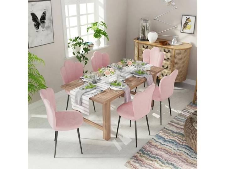 MIPAN.Lot de 6 Chaises de Salle à Manger - Chaises de Cuisine en Tissu - Pour Salle à Manger Salon Cuisine Jardin - Rose