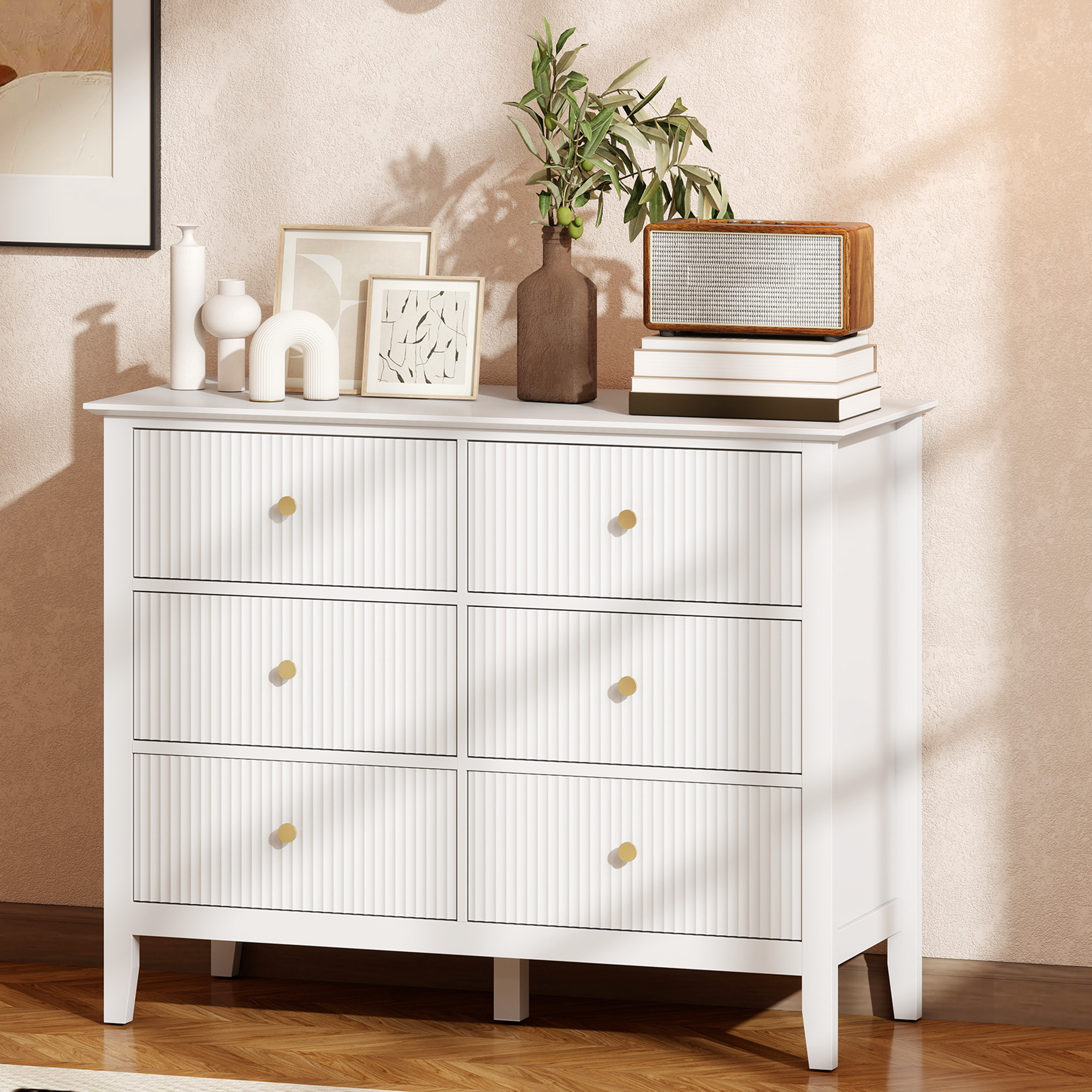 Homcom Cassettiera Sideboard con 6 Cassetti, Mobile Contenitore Moderno per Soggiorno, Camera da Letto e Corridoio, 100x40x78 cm, Bianco   Aosom Italy