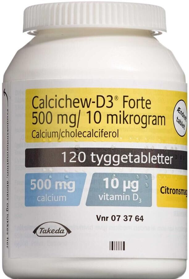 Takeda pharma a/s Calcichew-D3 Forte 500 mg+10 mikrogram 120 stk Tyggetabletter